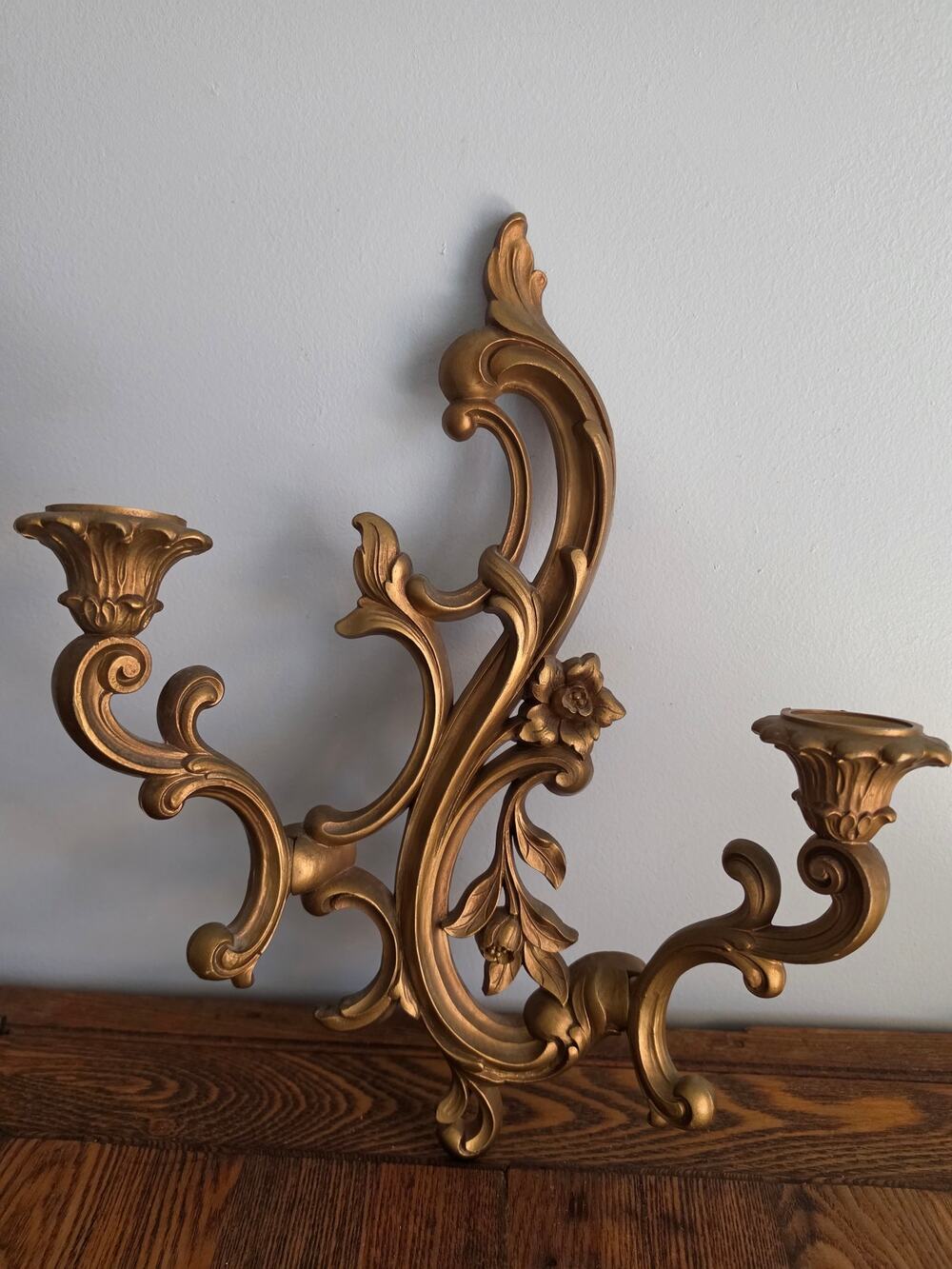 Vintage 1960 Dart Gold 2 Arm Wall Sconce Candle Holder 15"L